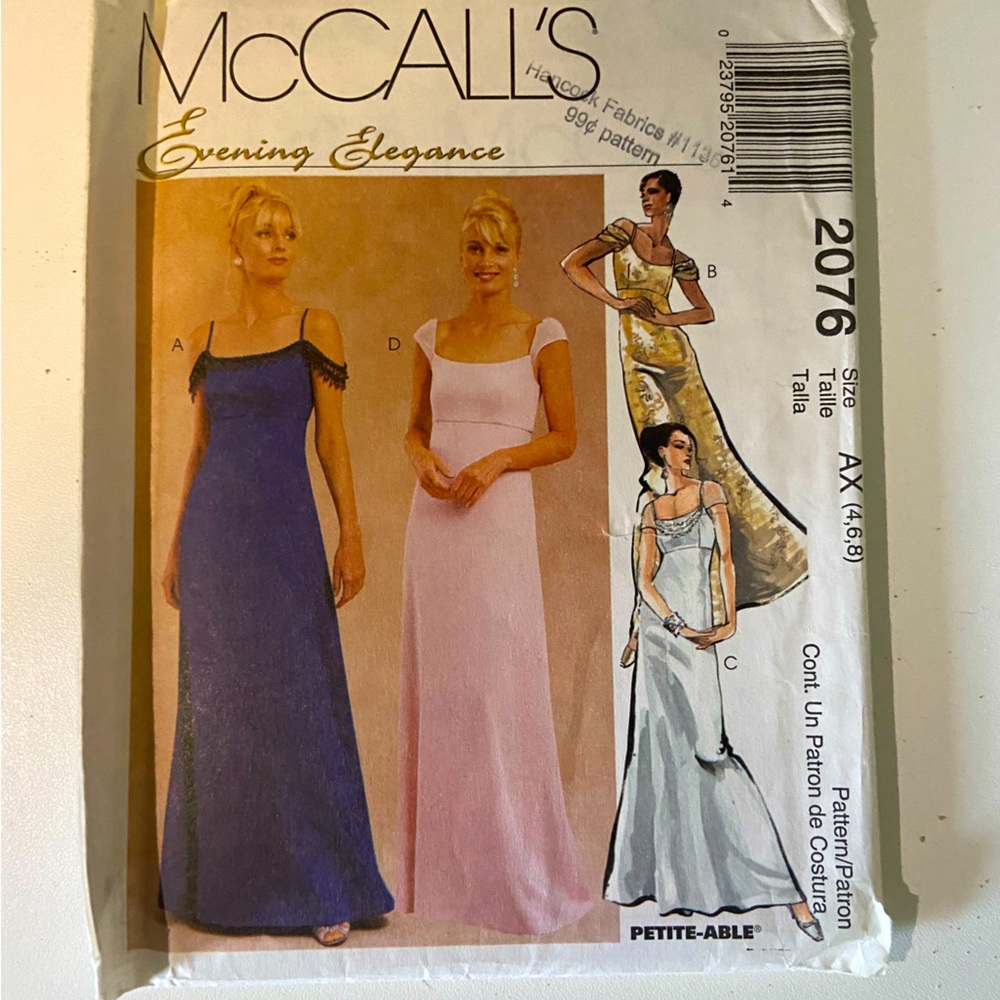 McCall’s 2076 Evening Gown Sewing Pattern, Sizes 4-8 - New and Uncut